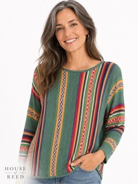 Chaps‎ Denim Southwestern Striped Knit Sweater Tunic Medium Boho Western